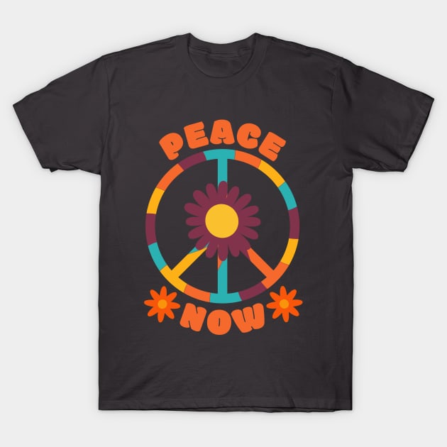 Hippie Peace Sign Retro Flowers T-Shirt by 2HivelysArt